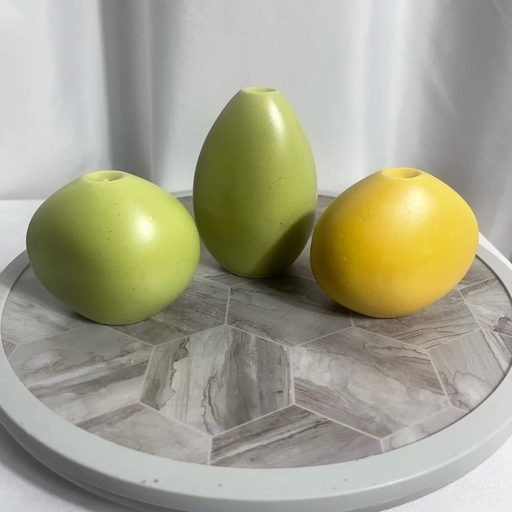 Set of Three Ceramic Salt and Pepper Shakers in Yellow and Green Made in Japan